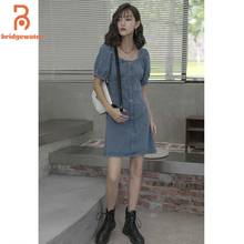 Bridgewater denim vestido feminino manga curta princesa azul verão magro a linha saia mini vestidos curtos harajuku sexy solto 2024 - compre barato