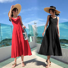 Summer Women Red Black Backless Straps Sundress Fairy Elegant Casual Vacation Sexy Beach Dress Vintage Korean Runway Dresses New 2024 - buy cheap