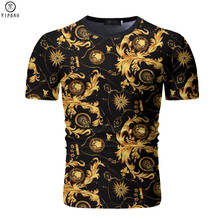 Fashion Brand Black T-shirt Men Luxury Baroque T shirts Gothic 3D Golden Flower Royal Men Clothes 2020 Summer Casual Tops Tees 2024 - buy cheap