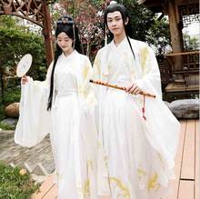 Мужской и Женский винтажный костюм Hanfu, китайская старинная династия ханьфу, карнавальный костюм белого цвета, нарядное платье для мужчин и женщин, большие размеры 2024 - купить недорого