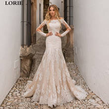 LORIE Champagne Mermaid Wedding Dress Long Sleeve Lace Appliques Detachable Train Wedding Bride Dress Off-Shoulder Wedding Gowns 2024 - buy cheap