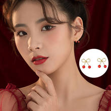 Karopel Women Cute Red Cherry Earrings Zircon Material Crystal Stud Earring Party Accessories Jewelry Lady Gift 2024 - buy cheap