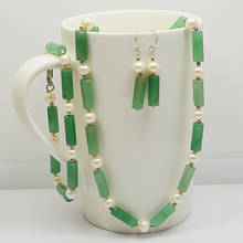 Conjunto de joyería de perlas reales para mujer, collar, pulsera, pendientes, tubo de perlas blancas de agua dulce, gemstonés verdes, regalo encantador, novedad 2024 - compra barato