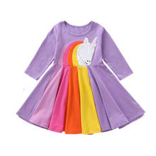 Vestido bonito de algodón para niñas pequeñas, traje de princesa arcoíris de manga larga, púrpura, unicornio 2024 - compra barato