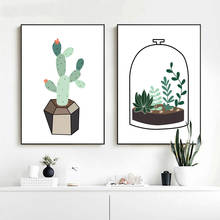 Pintura de Cactus para decoración de plantas, lienzo para decoración del hogar, sala de estar, planta de decoración, cubierta de vidrio, plantas en maceta 2024 - compra barato