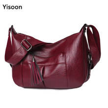 Yisoon bolsas de ombro femininas de couro macio, bolsa de trabalho casual de alta qualidade com tassel 2024 - compre barato