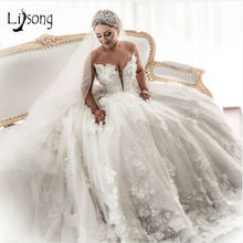Romantic 3D Flower Wedding Dresses Princess Lace Pearls Floral Bridal Gowns Puffy Ball Gown  Vestido De Noiva Casamento 2020 2024 - buy cheap