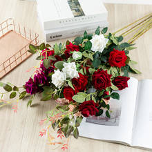 Flores artificiais de seda vermelha, rosa, 5 unidades, longo ramo, vaso para decoração de casa, buquê de casamento, decoração, flor falsa 2024 - compre barato