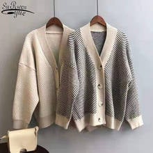 Vintage Lazy Wind Single Row Buckle Sweater V-neck Korea Cardigan Loose Chic Loose Irregular Diamond Texture Coat Woman 12031 2024 - buy cheap