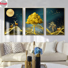 diamond Painting Elk/Bird cross stitch diamond embroidery mosaic Golden Fortune money Tree Abstract Bedroom Hotel 3 Pcs/sets 2024 - buy cheap