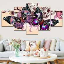 Quadros em tela 5 peças arte flores em tela colorida borboleta animal poster arte de parede para casa decoração de parede arte 2024 - compre barato