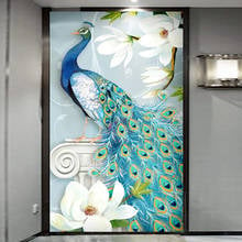 Papel de parede com mural personalizado 3d, pavão, flores, entrada, corredor, sala de estar, decoração de parede, foto, papel de parede 3d 2024 - compre barato