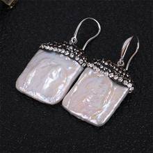 ZG Silver Plated White Baroque Freshwater Cultured Square Pearls Dangle Earrings 2024 - buy cheap