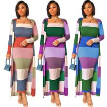 Conjunto de 2 piezas estampado para mujer, vestido largo africano para fiesta, talla grande, traje Dashiki a rayas, ropa africana 2024 - compra barato