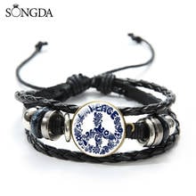 SONGDA Fashion Peace Sign Heart Kids Dolphin Bracelets For Women Cute Animal Pigeon Art Glass Cabochon Leather Bracelets Jewelry 2024 - buy cheap