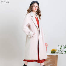 Casaco de lã feminino com gola virada, sobretudo longo, estilo retrô, inverno artka 2019 2024 - compre barato