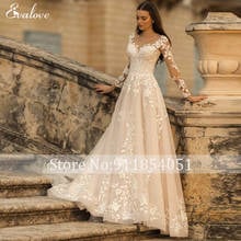 EVALOVE Design Elegant Scoop Neck Lace Up Bride A-Line Wedding Dress Gorgeous Long Sleeve Appliques Vintage Princess Bridal Gown 2024 - buy cheap