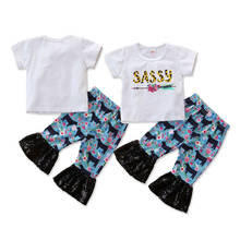 New 2PCS Summer Toddler Kids Baby Girl T-shirt Tops+Flared Pants Outfits Clothes Set 2024 - купить недорого