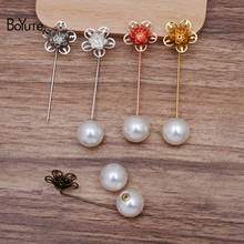 BoYuTe (20 unids/lote) 18*7MM Pin de solapa de flor de Metal con tapón de perla Diy broche hecho a mano Pins accesorios de joyería 2024 - compra barato