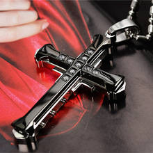 2020 New Male Crystal Cross Jesus Pendant Gold Black Zirconia Cross Pendant Necklace Stainless Steel Jewelry For Men Gift 2024 - купить недорого