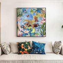 Печать на холсте, украшение дома, Леопардовый цветок, настенная живопись, модульные картины с животными, современный плакат в скандинавском стиле для спальни 2024 - купить недорого