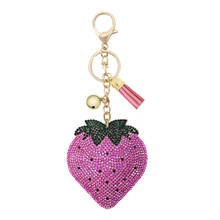 Hot Sale Korean Velvet Rhinestone Multicolor Strawberry Keychain Pendant Bell Tassel Accessories Car Key Bag Fruit Charm 2024 - buy cheap