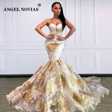 Long Gold Mermaid Abendkleider Arabic Lace Evening Dress 2022 Saudi Arabia Dubai Moroccan Sexy Formal Prom Gowns 2024 - buy cheap