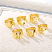 A-Z в стиле хип-хоп, металлическое кольцо с буквенным принтом, очаровательное серебряное Золотое регулируемое обручальное кольцо, модные открытые Свадебные Кольца для женщин и мужчин, Minimalis 2024 - купить недорого