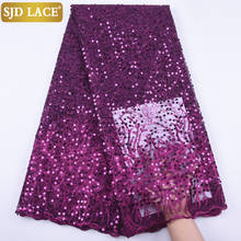 SJD LACE Purple French Mesh Lace Fabric Sew Sequins African Net Lace Fabric Nigerian Lace Fabric For Wedding Party Dress  A1917 2024 - buy cheap