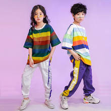 Kids Hip Hop Carnival Clothing Striped Oversized T Shirt Top jogger Pants for Girl Boy Jazz Dance Costume Clothes Street Wear 2024 - buy cheap