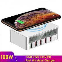 Tongdaytech-cargador rápido multiusb, dispositivo de carga rápida QC 100 con pantalla LCD, Qi, inalámbrico, 3,0 W, para Iphone 8 Plus, XS, X, 11 Pro Max 2024 - compra barato