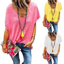 2020  Women  Candy Color V Neck Short Sleeve T-Shirt Summer Tee Women Loose Top 2024 - buy cheap