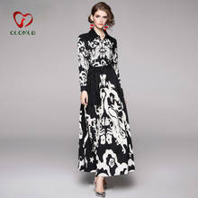 Outono pista longo maxi vestido feminino de alta qualidade preto flores manga longa grande swing elegante vestido plissado do vintage 2024 - compre barato