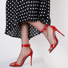 Sandálias de festa femininas, plus size, 45, 46, 47, 48, verão, elegante, 11cm, salto alto fino, sapato vestido, dedo acolchoado, couro patenteado 2024 - compre barato