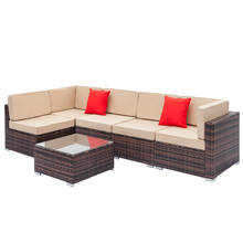 Fully Equipped Weaving Rattan Sofa Set with 2pcs Corner Sofas & 3pcs Single Sofas & 1 pcs Coffee Table Brown Gradient 2024 - buy cheap