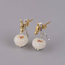 FNJ Flower Hetian Jade Earrings 925 Silver Original Pure S925 Sterling Silver Stud Earring Women Jewelry Bird Gold Color 2024 - buy cheap