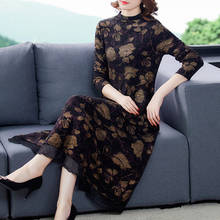 2022 Autumn Vintage Floral Knitting Sequins Dresses Winter Casual 4XL Plus Size Midi Dress Elegant Women Bodycon Party Vestidos 2024 - buy cheap