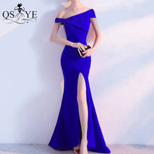 One Shoulder Blue Prom Dresses Elastic Mermaid Evening Dress Long Sexy Split Formal Party Royal Blue Lady Gown Night Party Dress 2024 - buy cheap