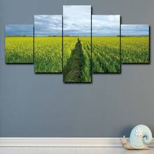 Laeacco Green Filed Canvas 5 Panel Classic Farm House Style Wall Art Posters and Prints For Home Living Room Bathroom Decoration 2024 - buy cheap