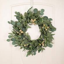 Artificial Green Leaf Eucalyptus Wreath Outdoor Ornaments for Front Door Wall Window Farmhouse Decor 2024 - buy cheap
