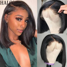 Peluca de cabello humano liso de 13x4 para mujeres negras, postizo de encaje frontal, corte Bob corto, pelo brasileño predespuntado con pelo de bebé 2024 - compra barato