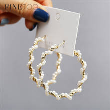 Pendientes de aro de perlas sintéticas trenzadas de gran tamaño para mujer, aretes de círculo grande, joyería llamativa, moda coreana 2024 - compra barato