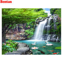 5D DIY Diamond Painting Waterfall Forest Landscape Full Diamond Embroidery Cross Stitch Kit  Swan Lake Rhinestone Mosaic Decor 2024 - buy cheap