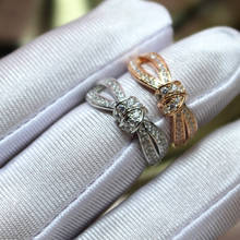 Anel de zircônio completo, joias da moda para mulheres, com nó, em ouro rosê, cor prata, com laço para festa de casamento, joias para pares franceses 2024 - compre barato