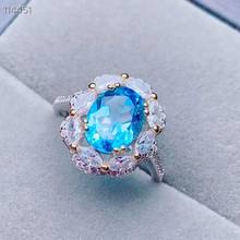 100%  Natural And Real Blue Topaz Finger 925 sterling silver ring Luxury style rings 2024 - buy cheap