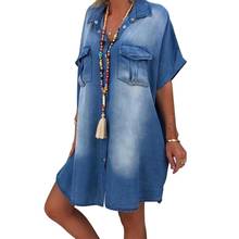 Fashion Women Shirt Dress Mom Short Sleeve Pockets Button Autumn Summer Loose Knee-length Fake Denim Dress Party Vintage 2024 - buy cheap