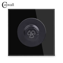 COSWALL регулятор вентилятора роскошная хрустальная стеклянная панель ВКЛ/ВЫКЛ настенный выключатель 16А 0 ~ 450 Вт AC 220 В R11 серии серый цвет 2024 - купить недорого