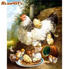 Ruopoty galinha e pintainho animal imagem por números kits para adultos pintados à mão 60x75cm emoldurado pintura a óleo casa quarto parede foto 2024 - compre barato