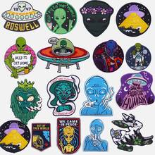 UFO Alien-parches bordados de hierro para ropa, ropa, bordado espacial, apliques de chaqueta, accesorios de rayas 2024 - compra barato