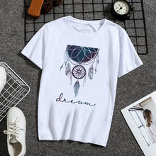 Dreamcatcher casual o-pescoço camisa feminina camiseta retro senhoras harajuku brincos de flor de manga curta impresso camiseta 2024 - compre barato